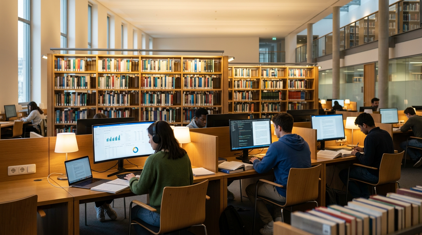 Perpustakaan digital dan ruang belajar untuk referensi teknologi.